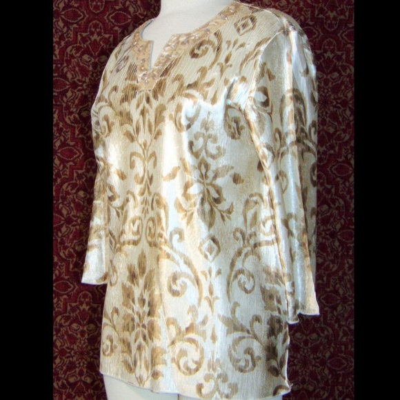 SAMANTHA GRAY fluer-de-lis long tunic blouse 12✨ - Picture 3 of 6